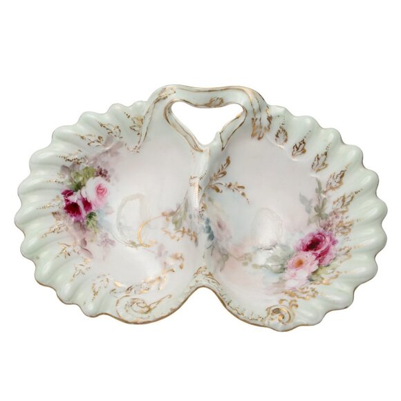 Antique H & Haviland Limoges Fine China Candy Dish Bowl Tray Gold Floral France - Picture 5 of 9